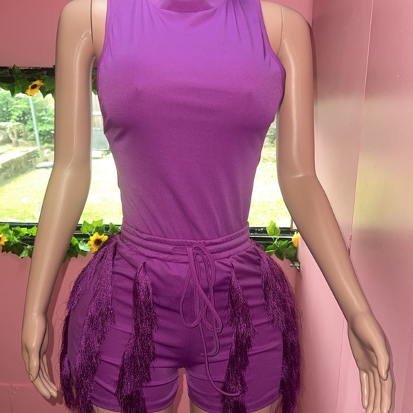 Pants - PURPLE LADIES FRINGE SHORTS SET